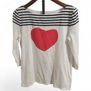 Nautical French Girl Breton Striped Heart Top M 100% Cotton Lovecore Valentine